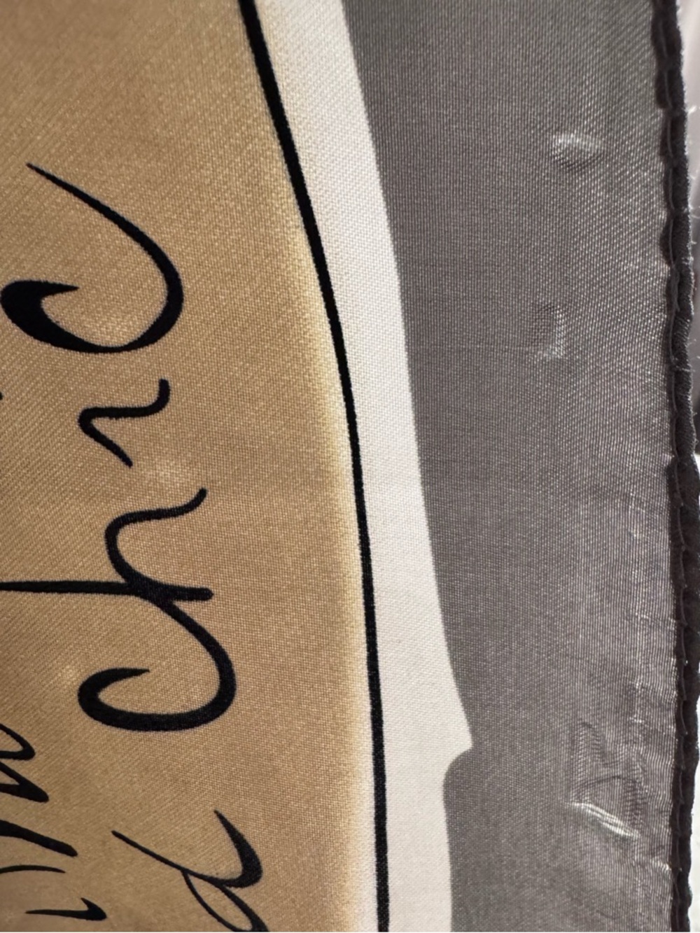 Moschino Gray and Cream Silk Scarf with Logo Tag - Picture 4 of 7
